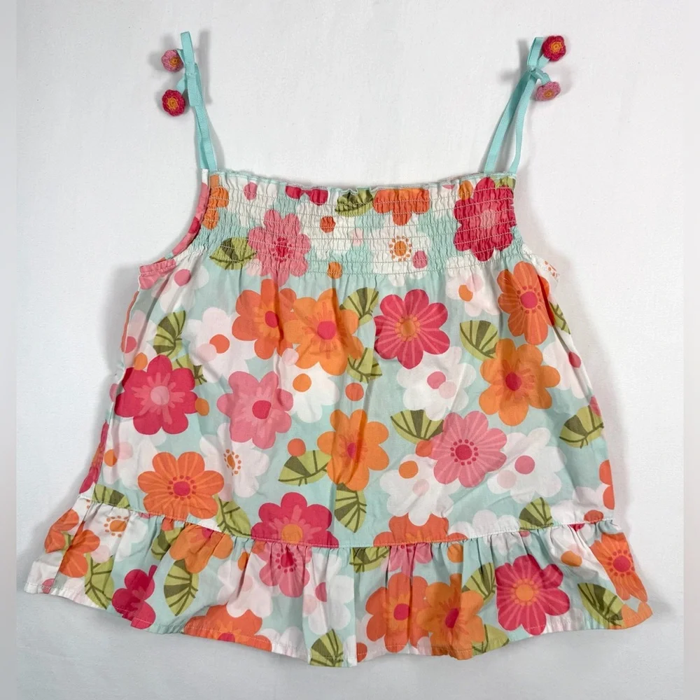 GYMBOREE Girls'‎ Tropical Garden Smocked Floral Tie Tank Top Bloomcore Size 7